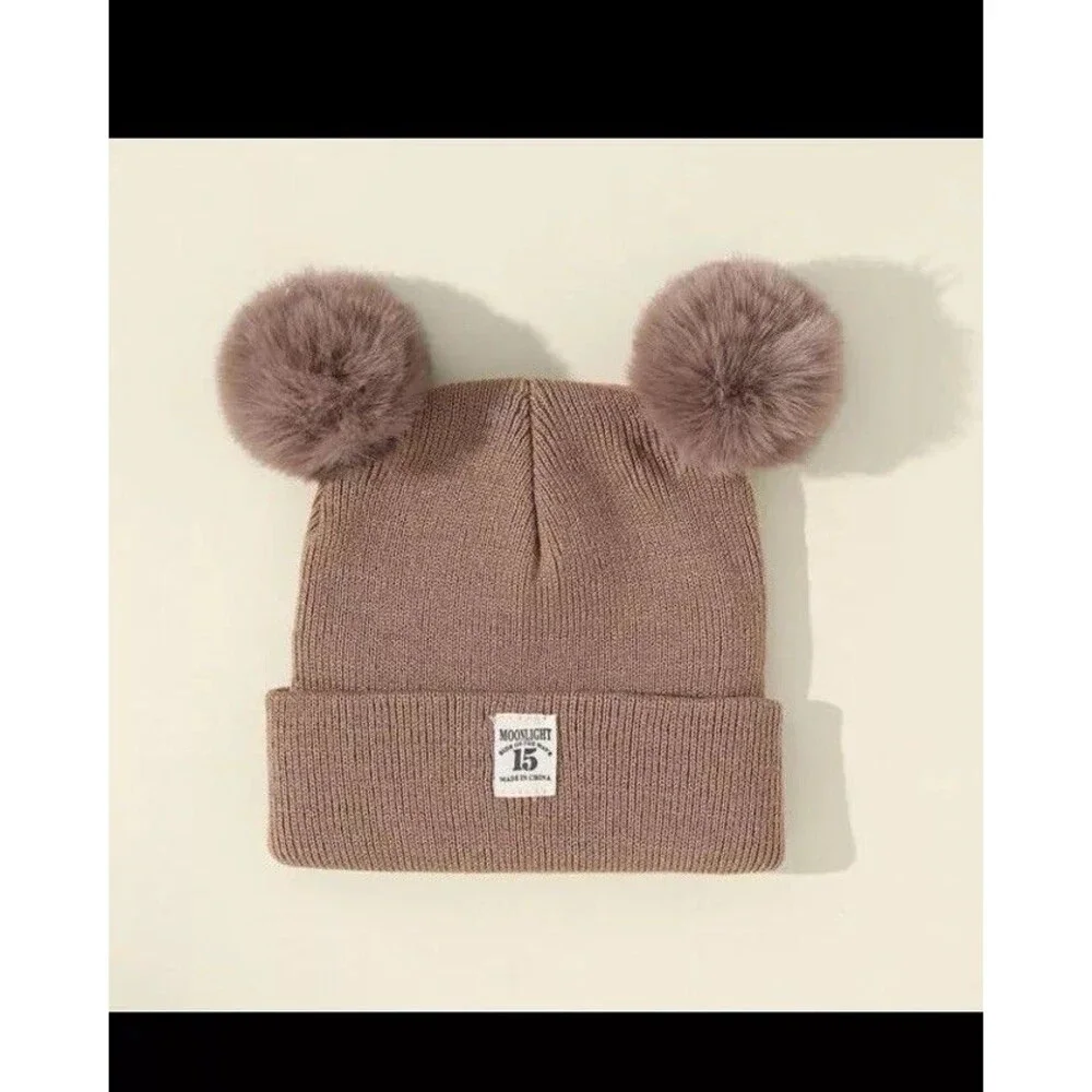 Babys Cute Warm Winter Double PomPom Hat Fur Knit Beanie Gift Boys Girls Toddler